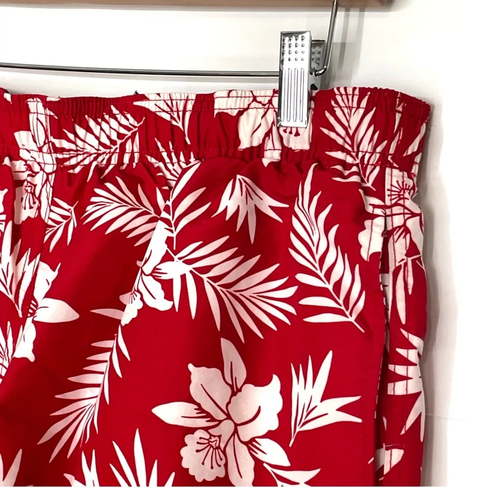 Lands’ End Men’s Red Palm Swim Trunks 9” Inseam Swim Shorts Medium Size 32-34